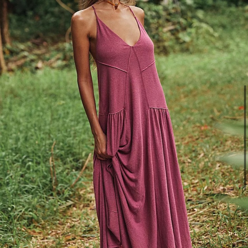 Free People Green Ruched Tiered Sundress